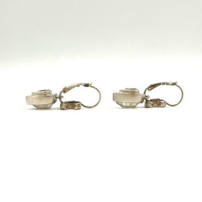 Chanel CC Logo Heart Metal Line Stone Silver Earrings — view 6