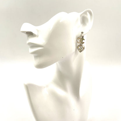 Chanel CC Logo Heart Metal Line Stone Silver Earrings — view 8