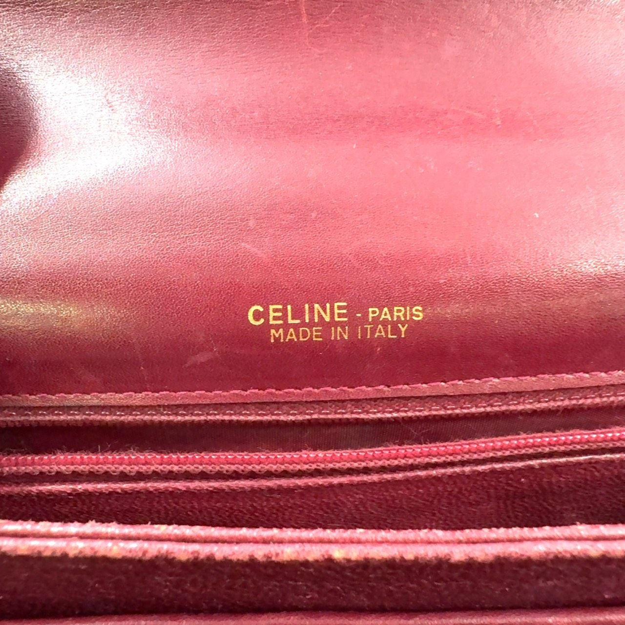 Celine Must Line Leather Bordeaux Shoulder Bag Gold — view 4