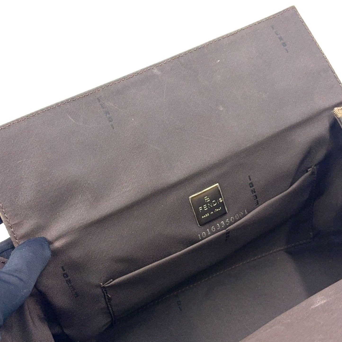 Fendi Zucca Pattern Square Leather Canvas Brown Beige Handbag Silver — view 8
