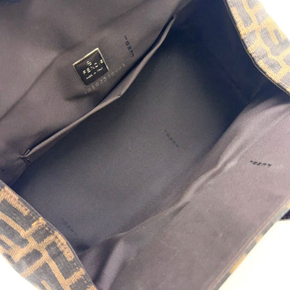 Fendi Zucca Pattern Square Leather Canvas Brown Beige Handbag Silver — view 3