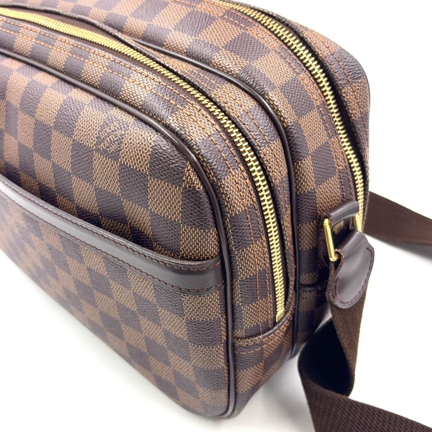 Louis Vuitton Reporter PM Damier Ebene Leather Brown Shoulder Bag Gold — view 9