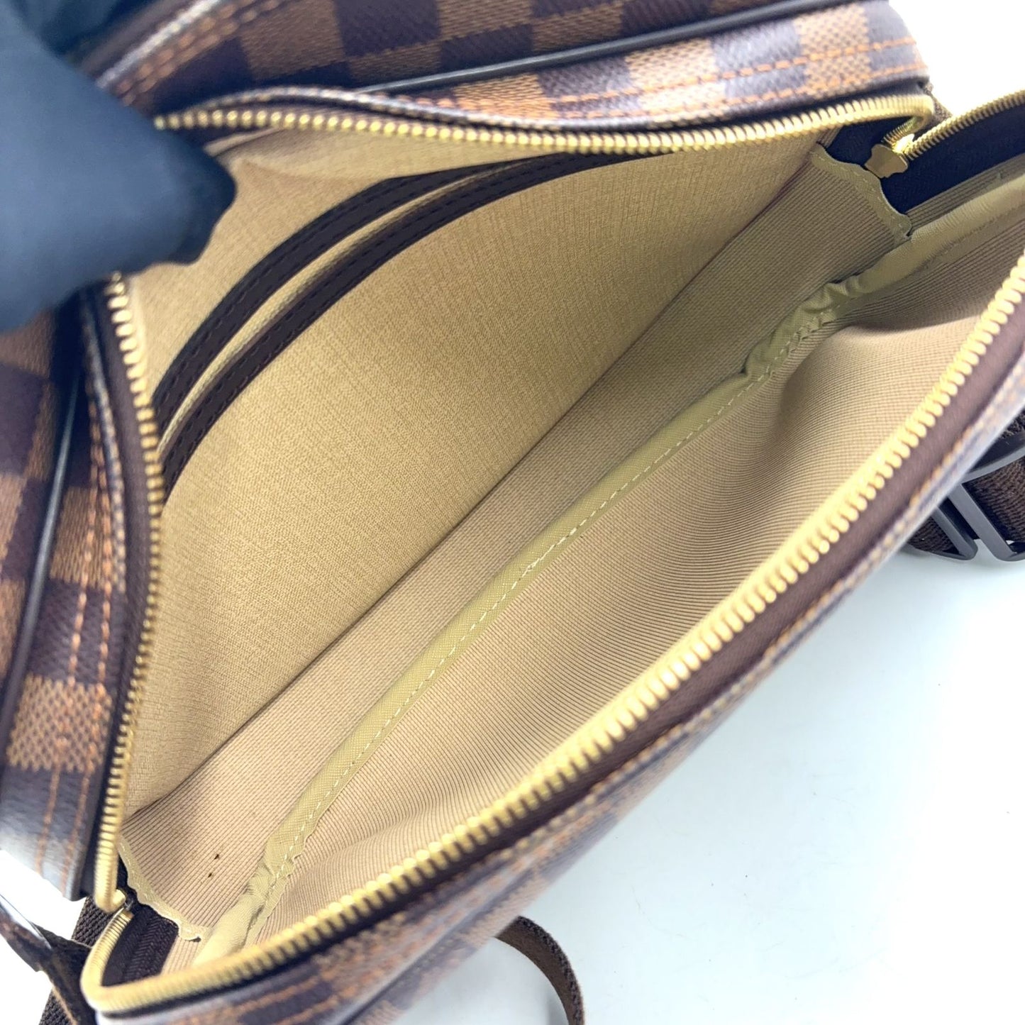 Louis Vuitton Reporter PM Damier Ebene Leather Brown Shoulder Bag Gold — view 3