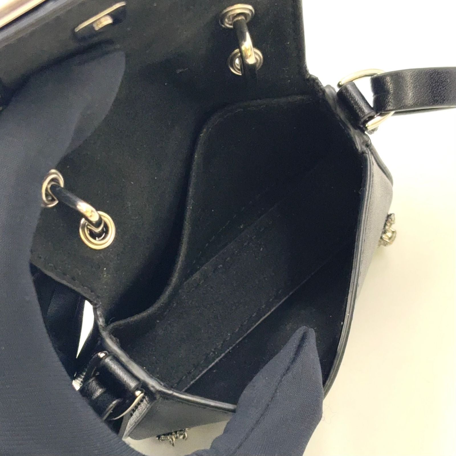 Fendi Nano Bucket Logo Charm Leather Silver Black Shoulder Bag — view 3