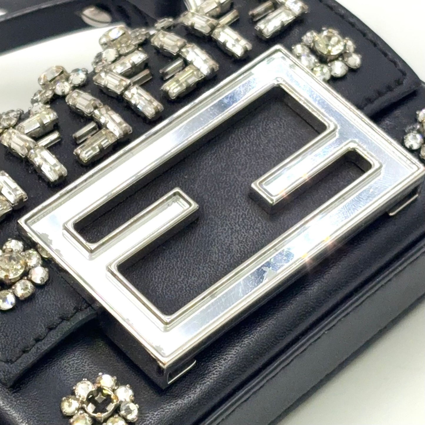Fendi Nano Bucket Logo Charm Leather Silver Black Shoulder Bag — view 7