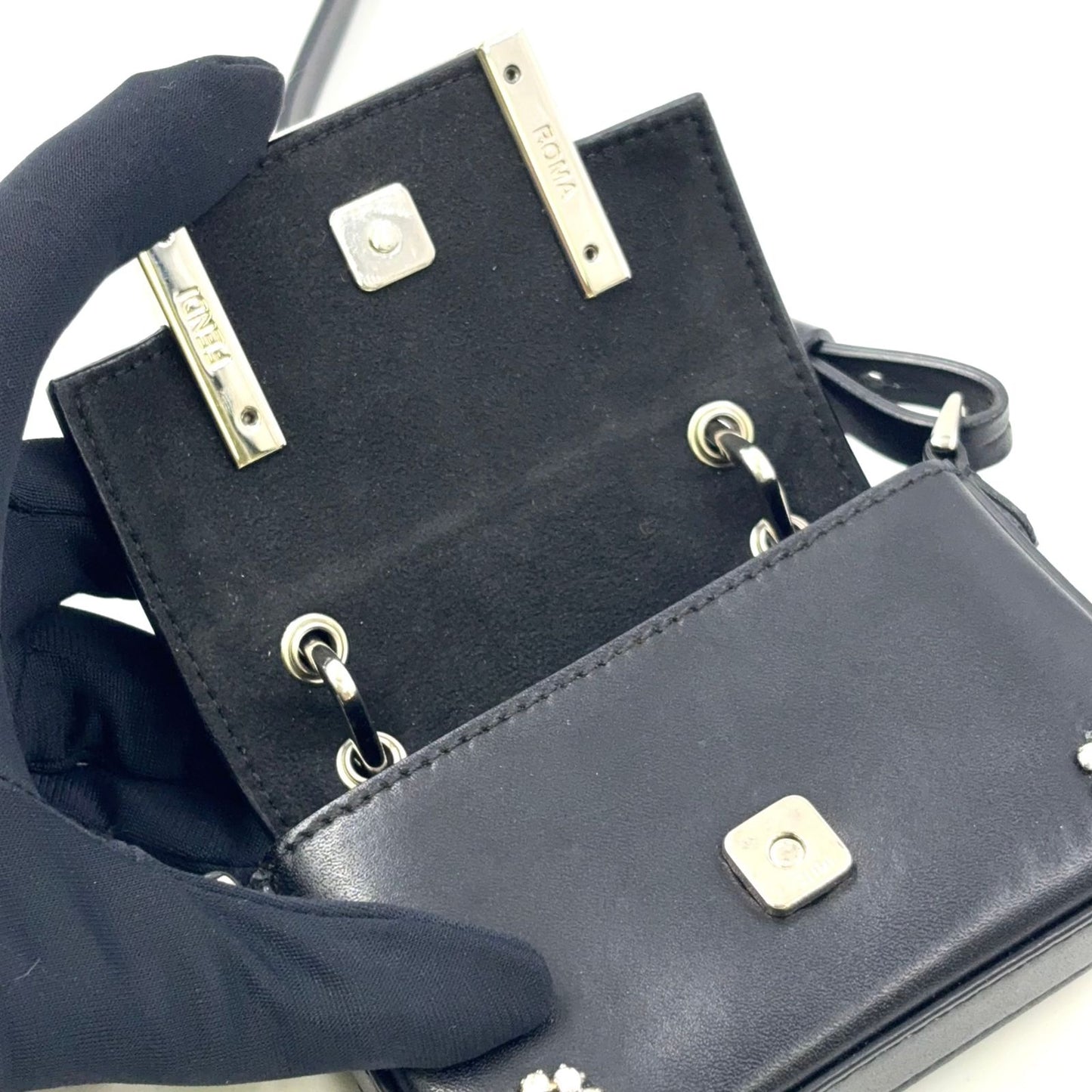 Fendi Nano Bucket Logo Charm Leather Silver Black Shoulder Bag — view 5