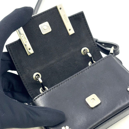 Fendi Nano Bucket Logo Charm Leather Silver Black Shoulder Bag — view 5