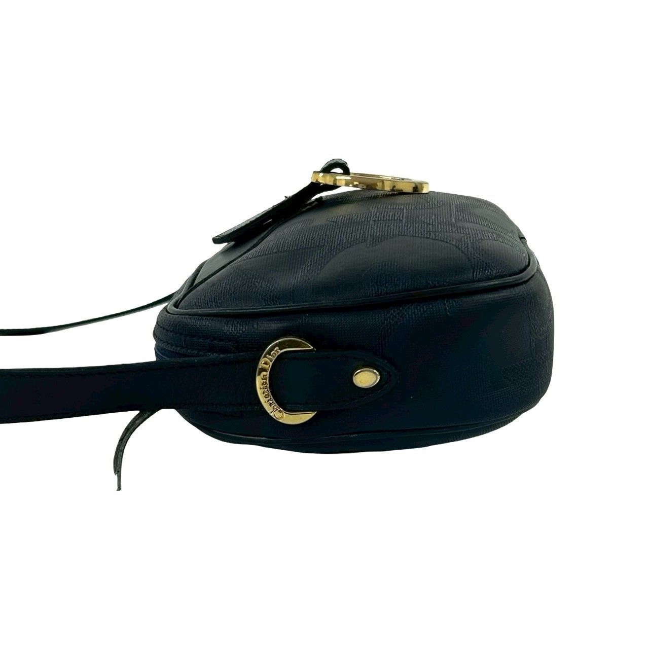 Dior Vintage Trotter Pattern Leather Shoulder Bag Pochette Navy — view 5