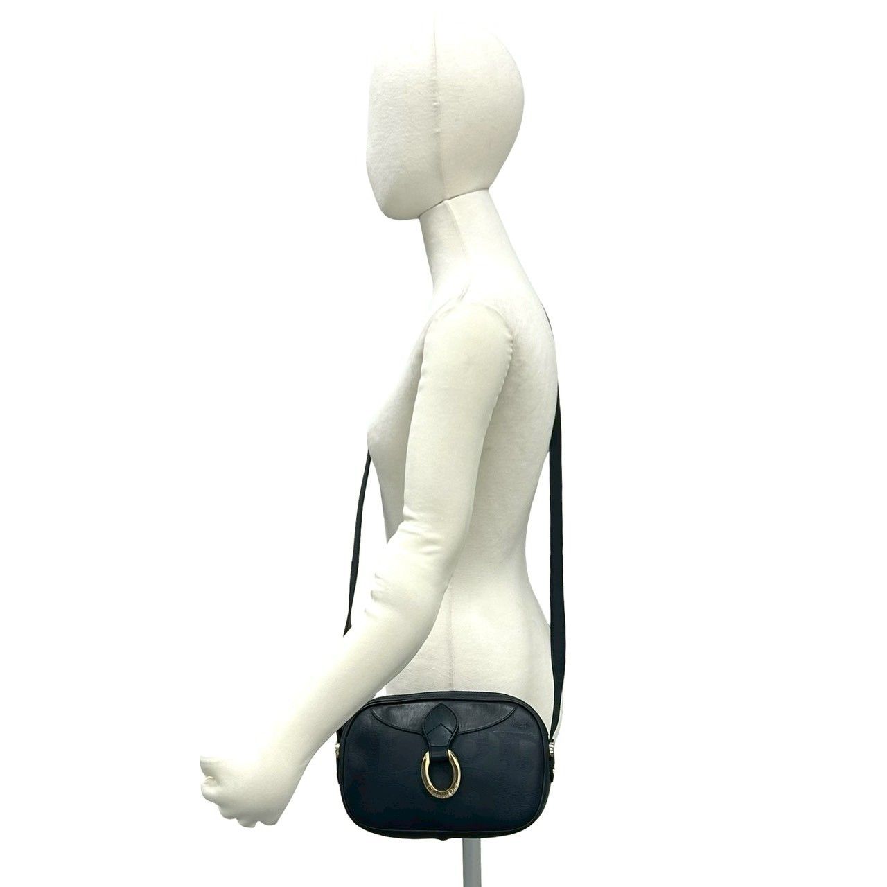 Dior Vintage Trotter Pattern Leather Shoulder Bag Pochette Navy — view 2