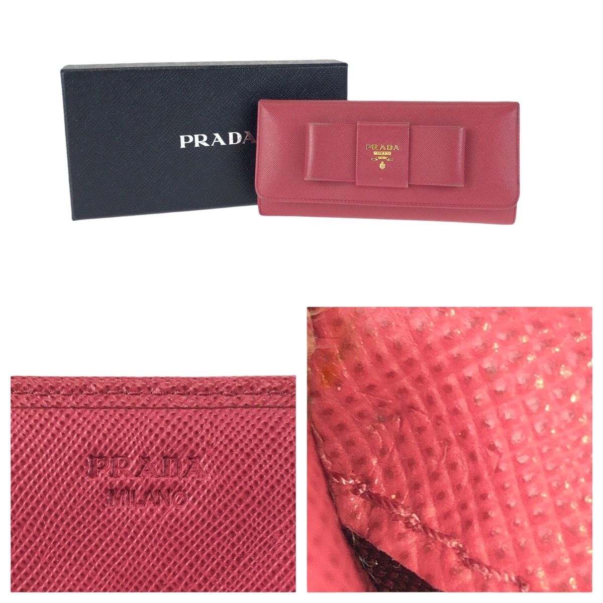 Prada Saffiano Ribbon Pink Gold Leather Wallet — view 5