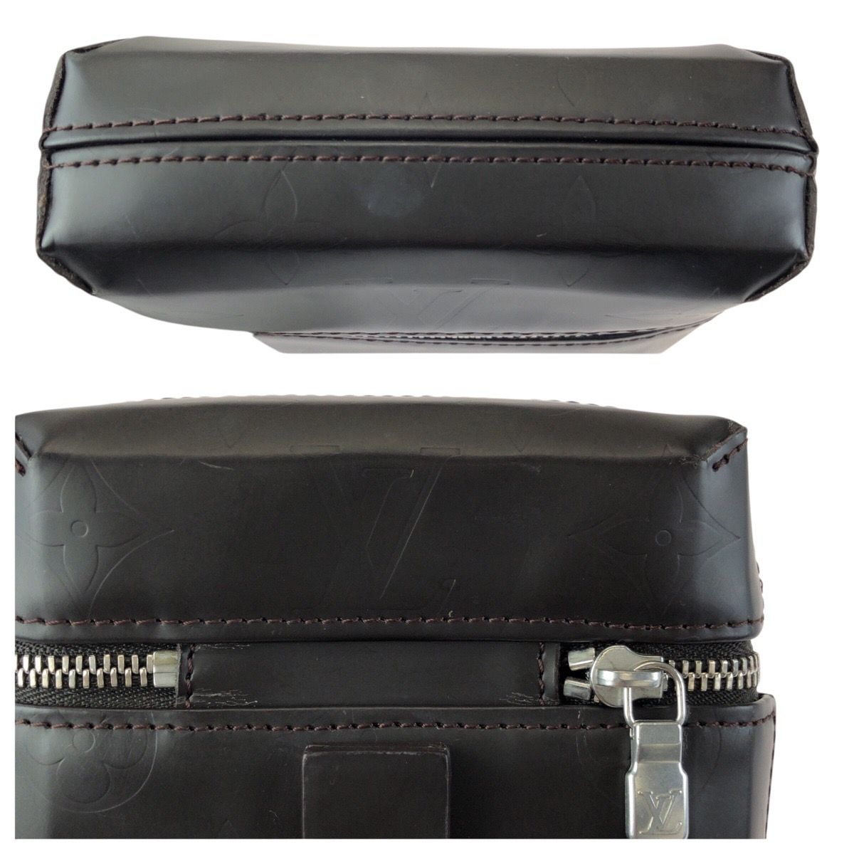 Louis Vuitton Monogram Glace Ray Brown Silver Leather Pouch Case — view 5