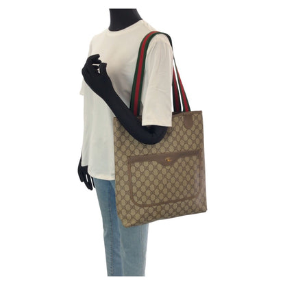 Gucci Vintage Sherry Line Beige Brown Gold GG Supreme Canvas Tote — view 7