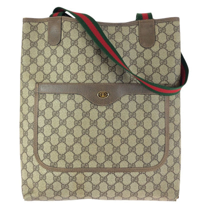 Gucci Vintage Sherry Line Beige Brown Gold GG Supreme Canvas Tote