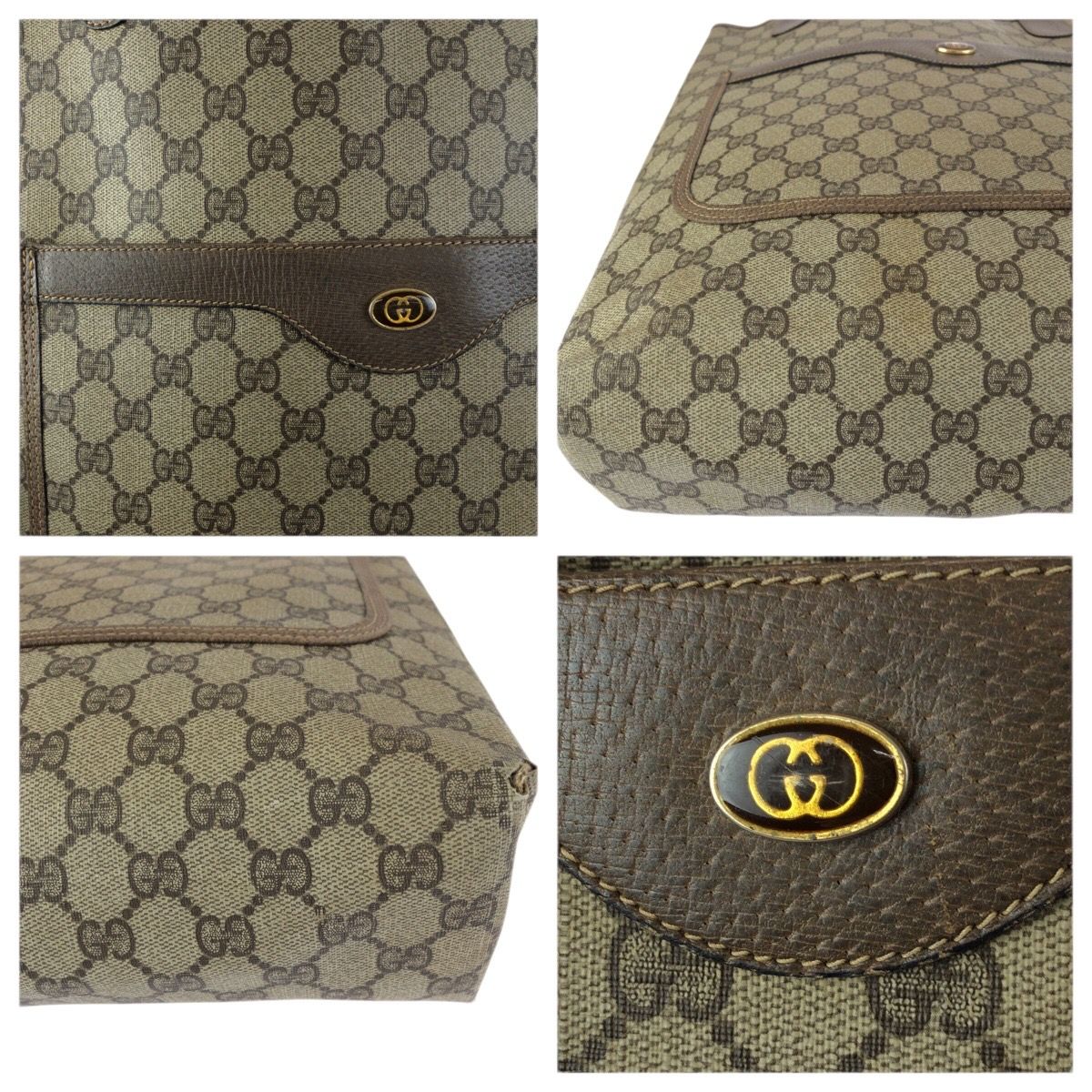 Gucci Vintage Sherry Line Beige Brown Gold GG Supreme Canvas Tote — view 5