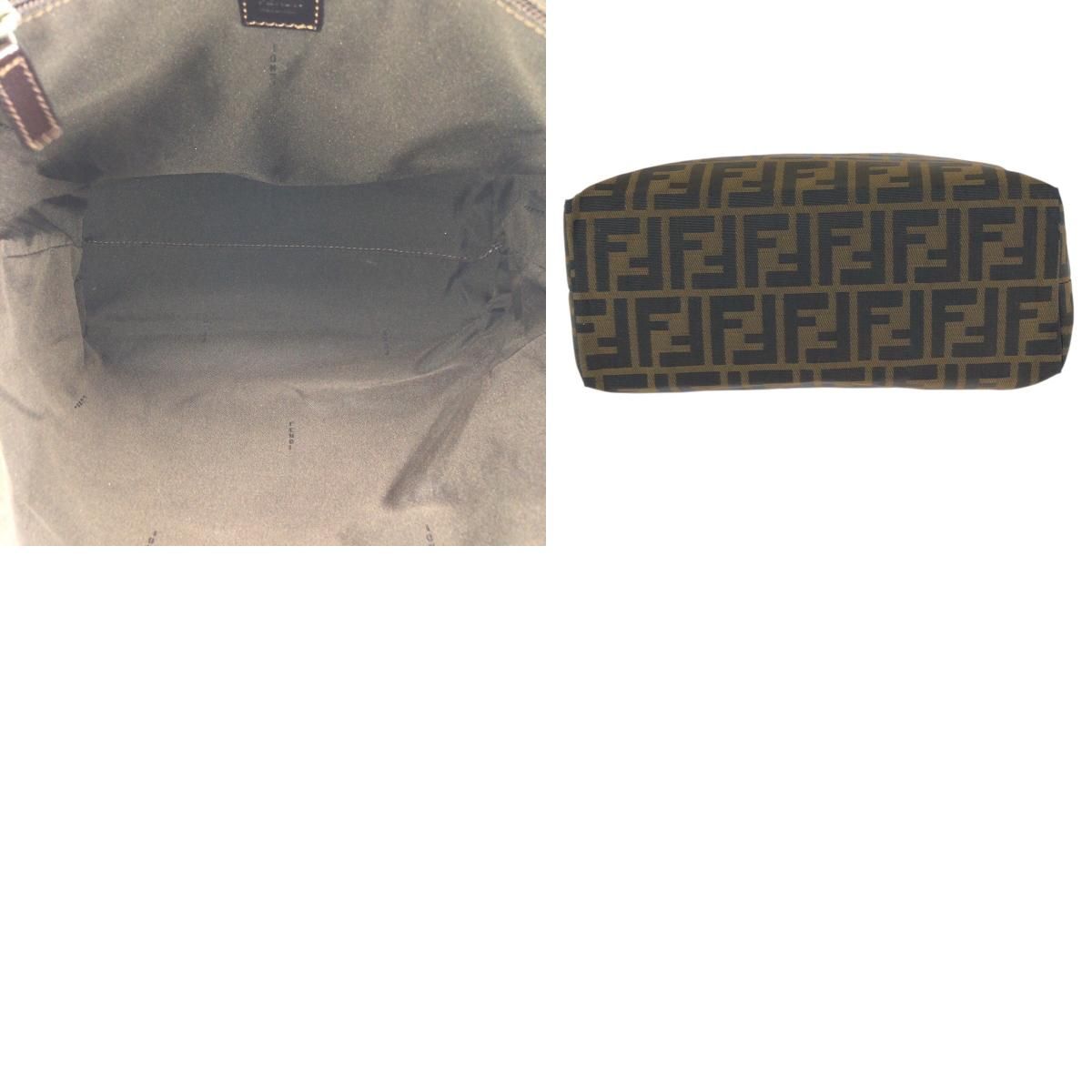 Fendi Zucca Brown Silver Nylon Leather Tote Shoulder Bag — view 9