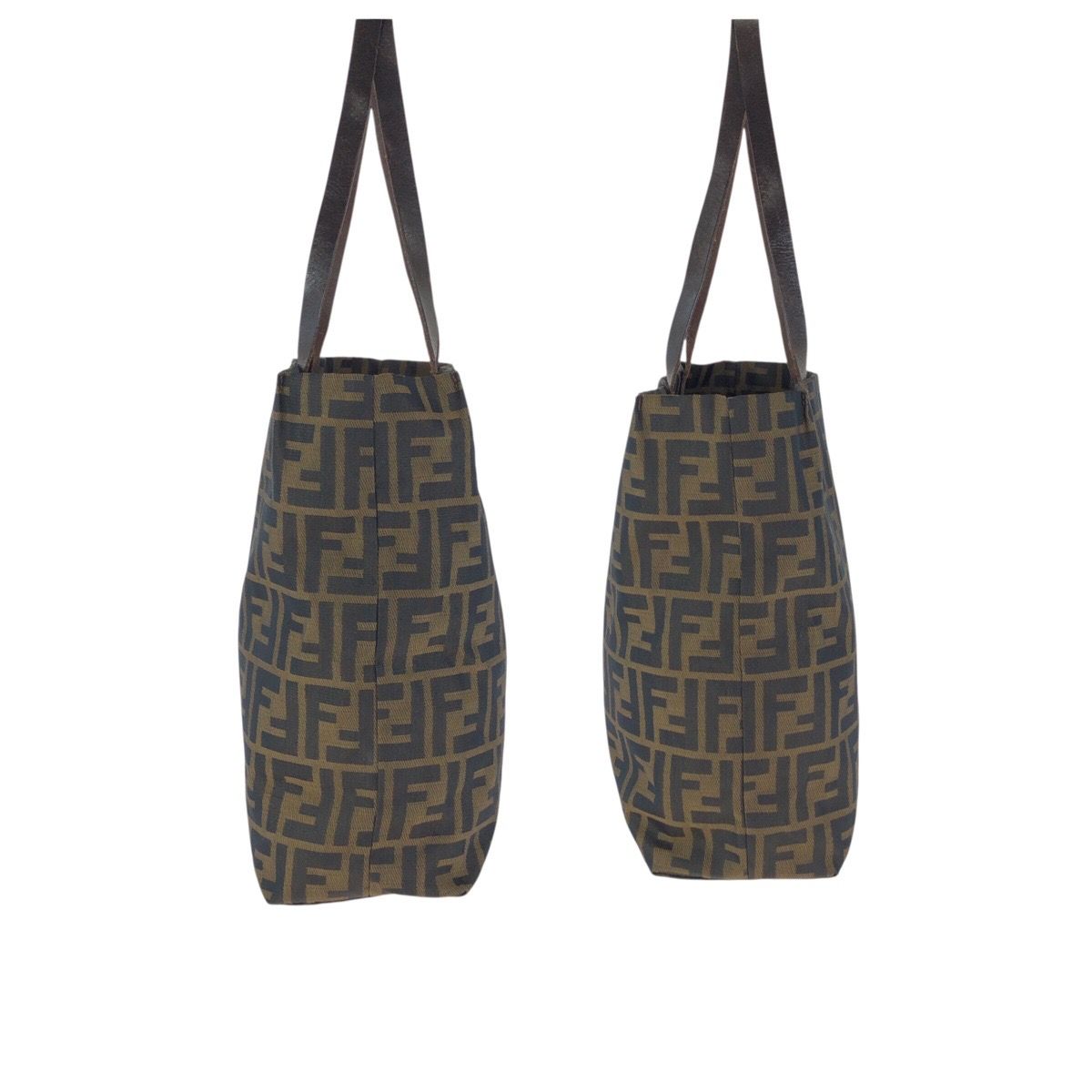 Fendi Zucca Brown Silver Nylon Leather Tote Shoulder Bag — view 8