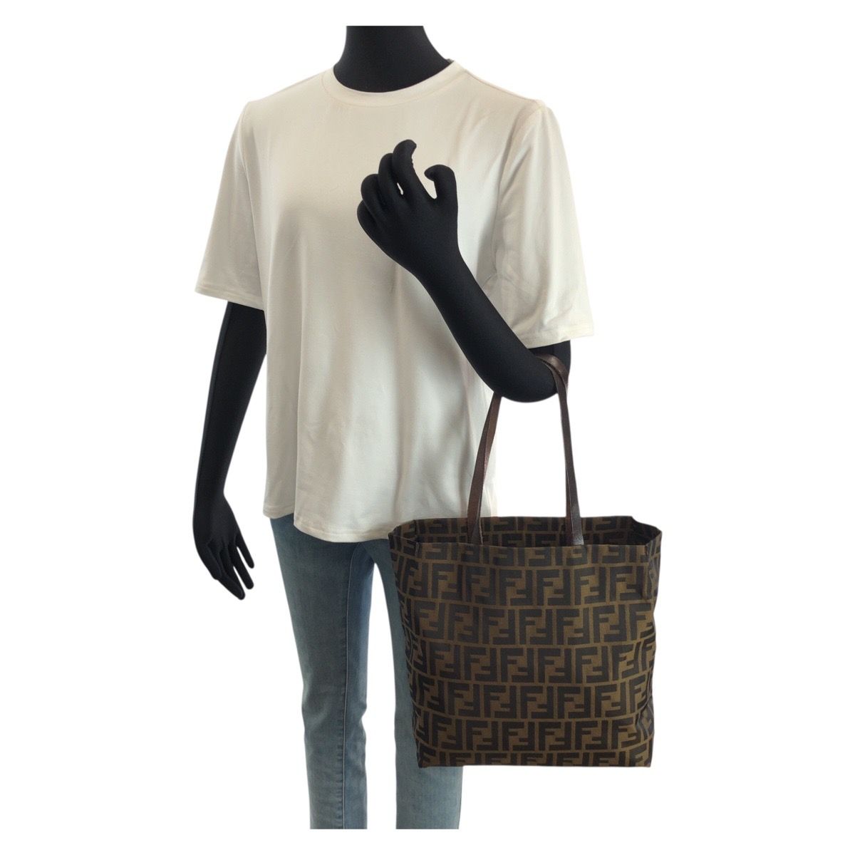Fendi Zucca Brown Silver Nylon Leather Tote Shoulder Bag — view 7