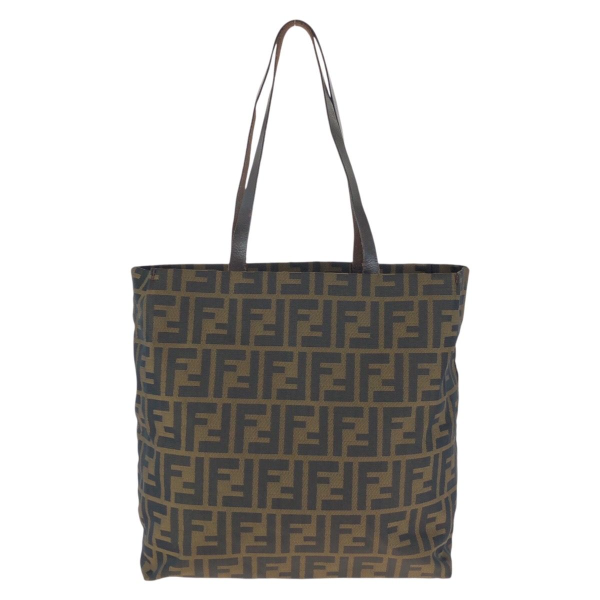 Fendi Zucca Brown Silver Nylon Leather Tote Shoulder Bag — view 2