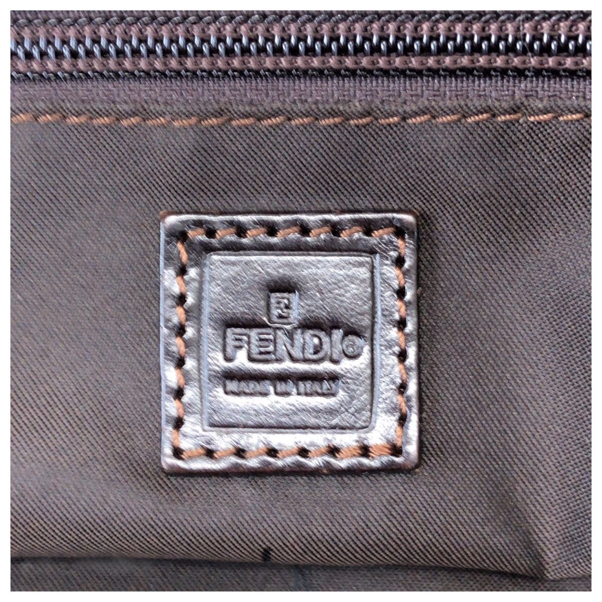 Fendi Zucca Brown Silver Nylon Leather Tote Shoulder Bag — view 4