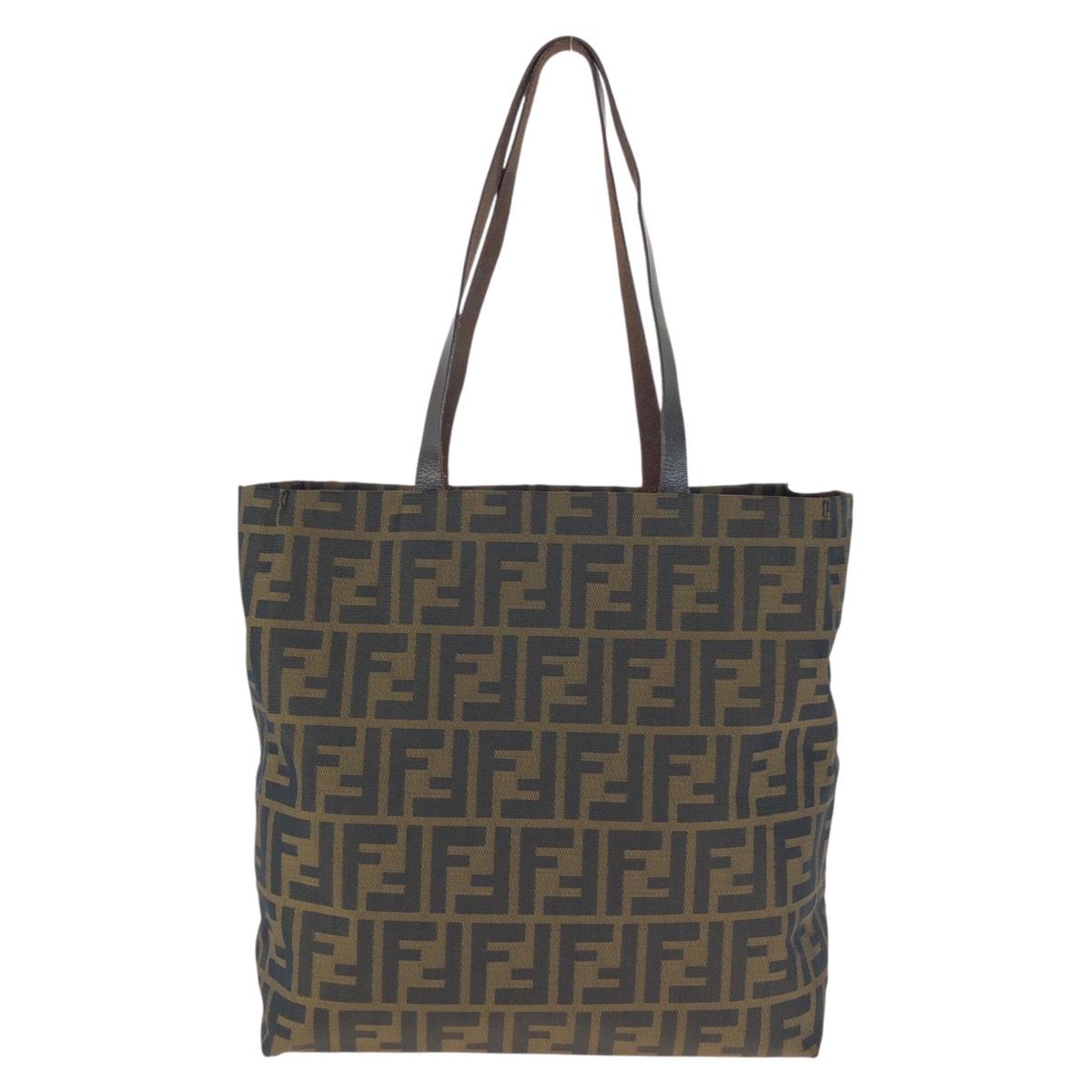 Fendi Zucca Brown Silver Nylon Leather Tote Shoulder Bag