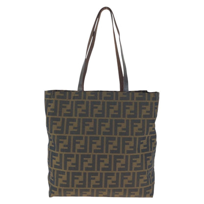 Fendi Zucca Brown Silver Nylon Leather Tote Shoulder Bag