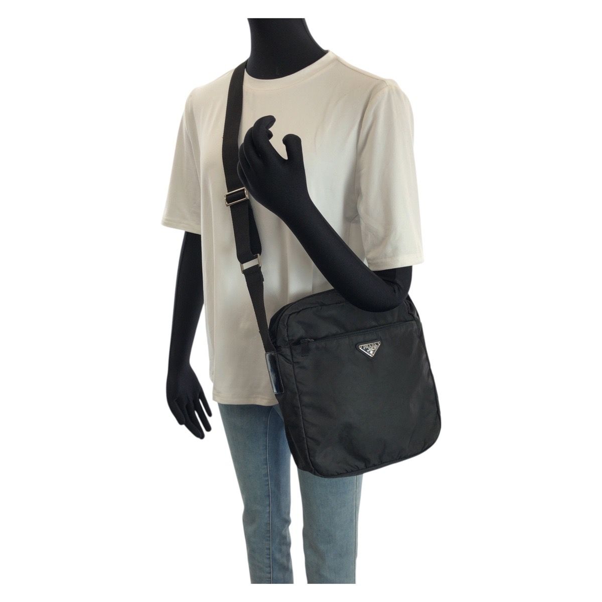 Prada Tessuto Black Silver Nylon Shoulder Bag — view 7