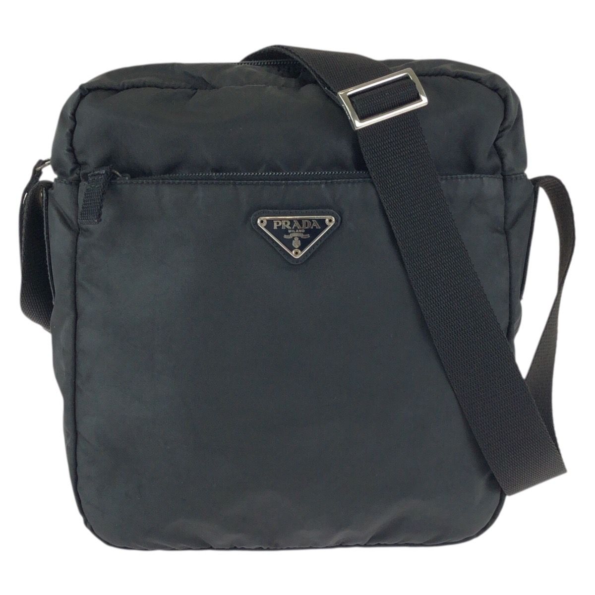 Prada Tessuto Black Silver Nylon Shoulder Bag