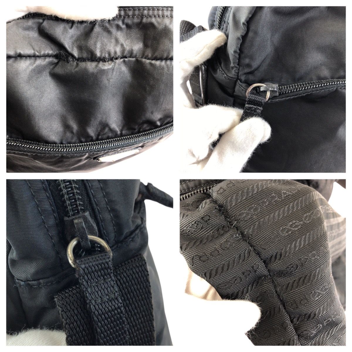 Prada Tessuto Black Silver Nylon Shoulder Bag — view 6