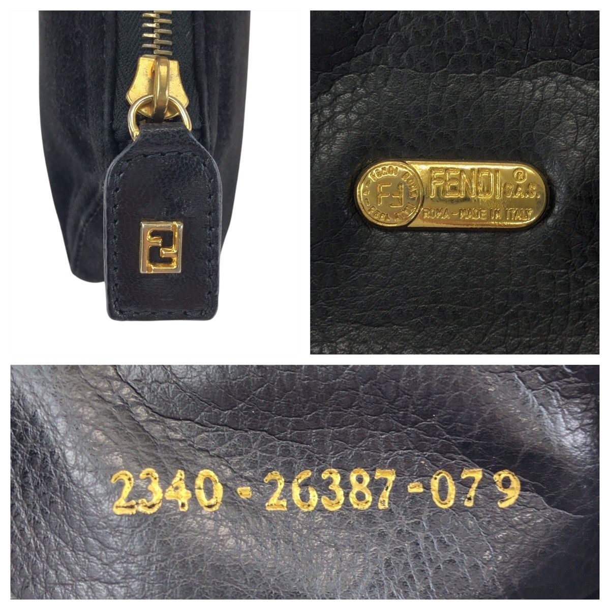 Fendi Vintage Black Gold Nubuck Pouch Makeup Case — view 5