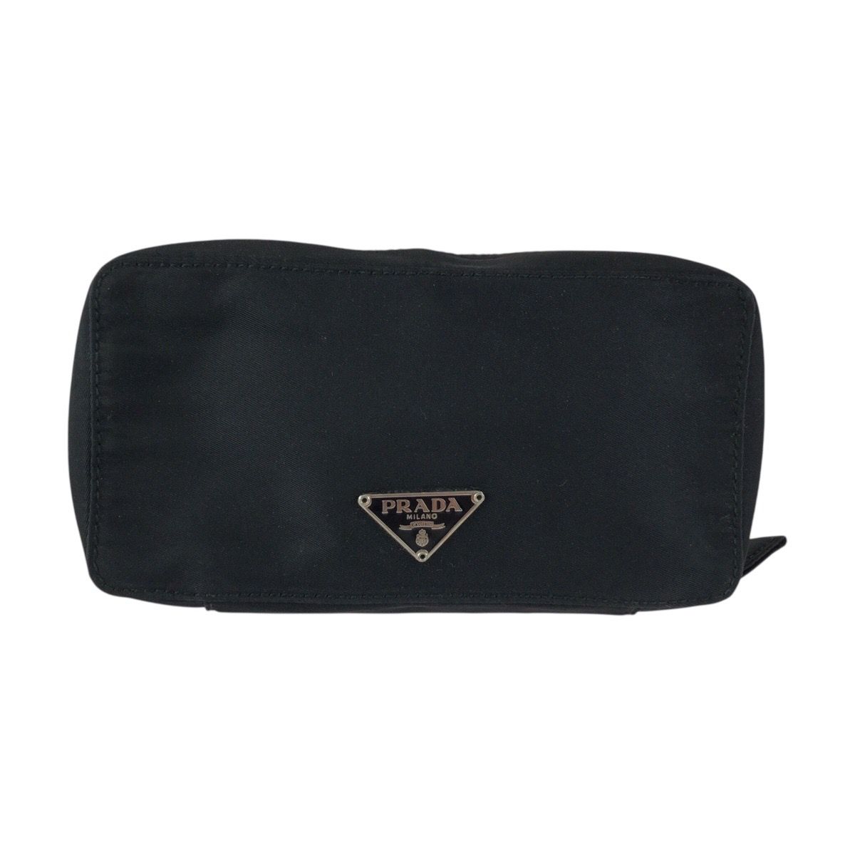 Prada Tessuto Black Silver Nylon Pouch Makeup Case