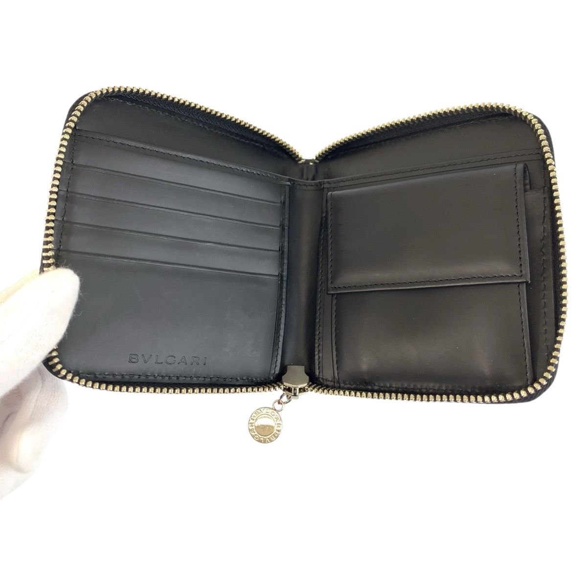 Bvlgari Logo Mania Blue Black Silver Denim Leather Compact Wallet — view 4