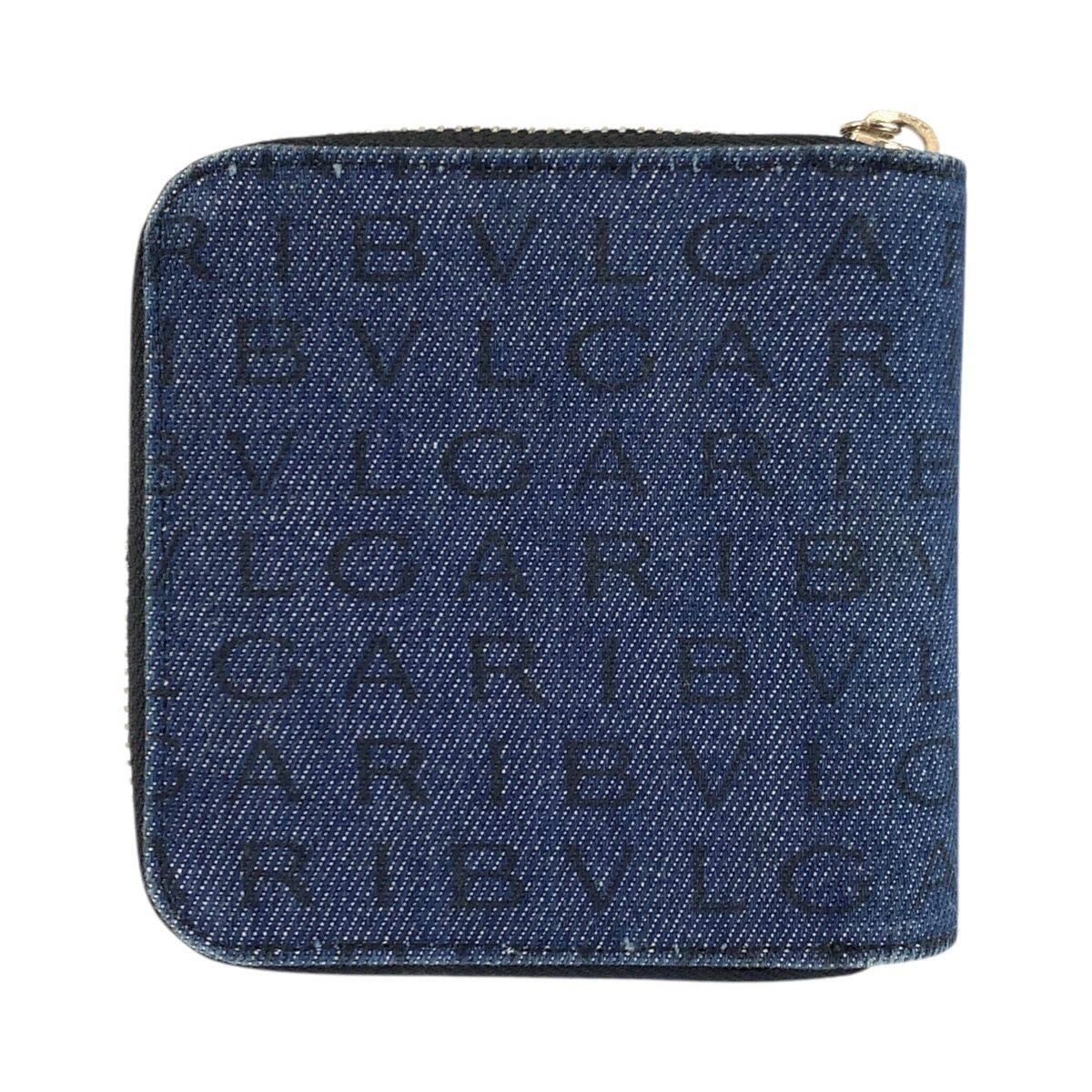 Bvlgari Logo Mania Blue Black Silver Denim Leather Compact Wallet — view 2
