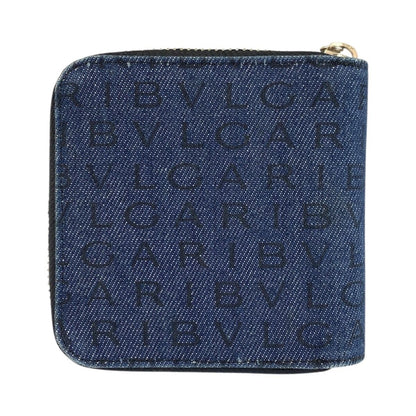 Bvlgari Logo Mania Blue Black Silver Denim Leather Compact Wallet — view 2