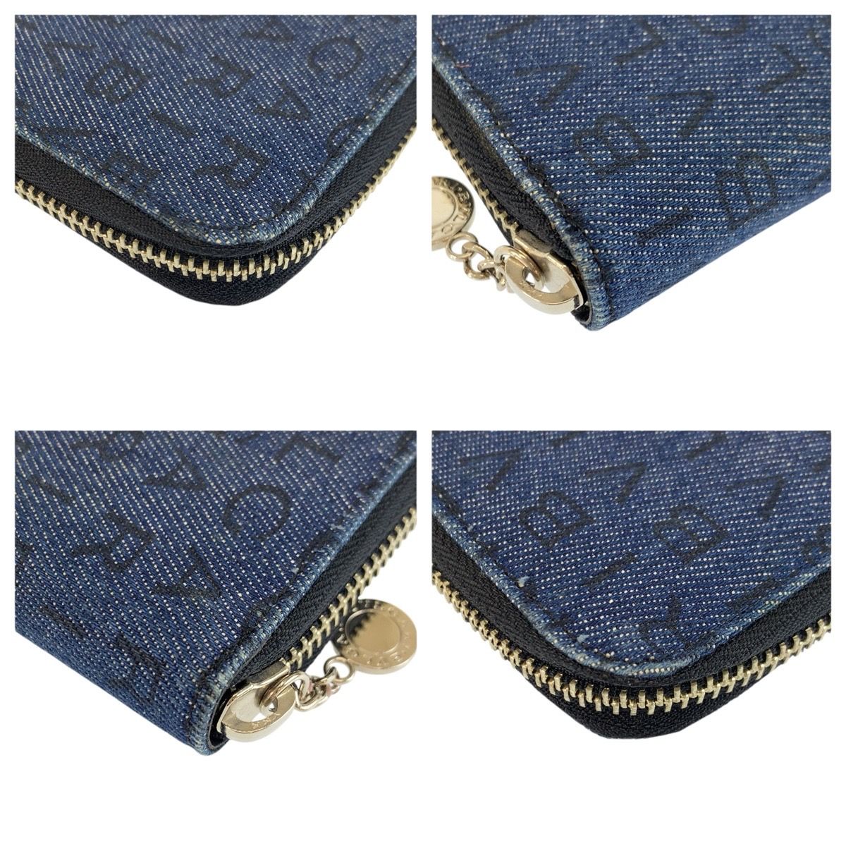 Bvlgari Logo Mania Blue Black Silver Denim Leather Compact Wallet — view 8