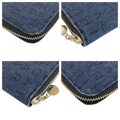 Bvlgari Logo Mania Blue Black Silver Denim Leather Compact Wallet — view 8
