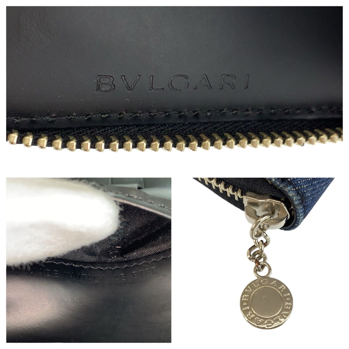 Bvlgari Logo Mania Blue Black Silver Denim Leather Compact Wallet — view 3