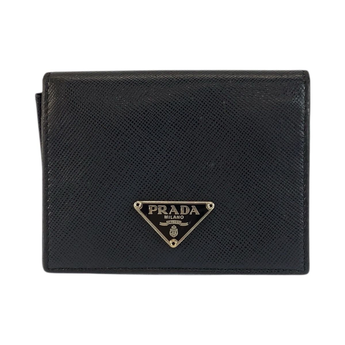 Prada Saffiano Black Silver Leather Card Case Business Holder