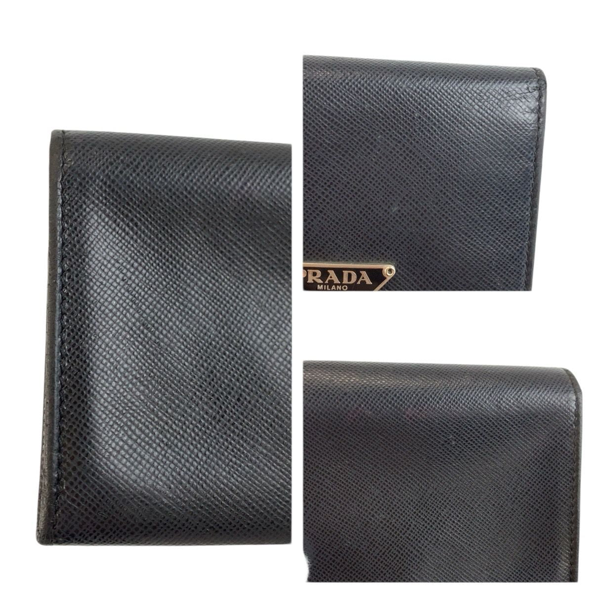 Prada Saffiano Black Silver Leather Card Case Business Holder — view 8
