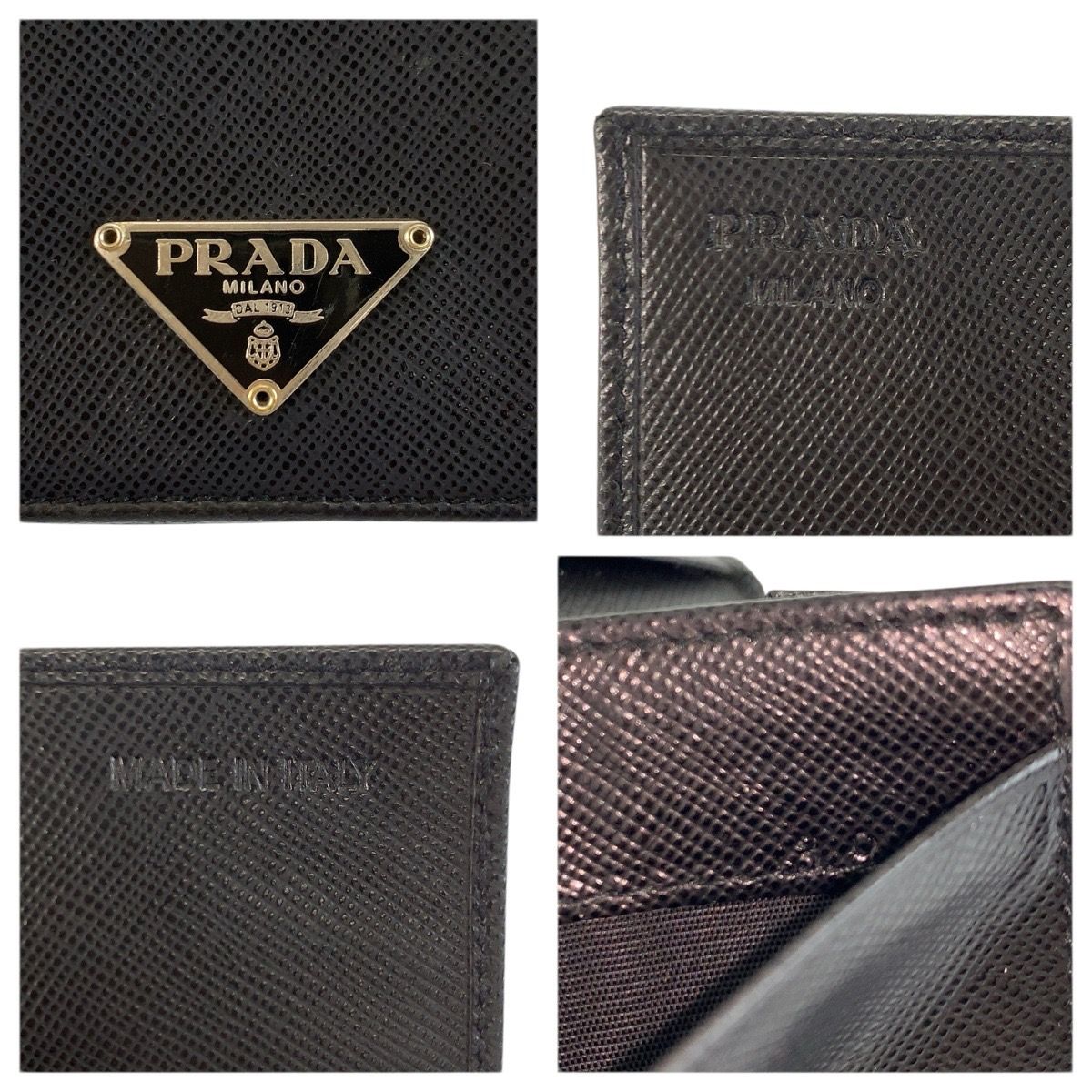 Prada Saffiano Black Silver Leather Card Case Business Holder — view 3
