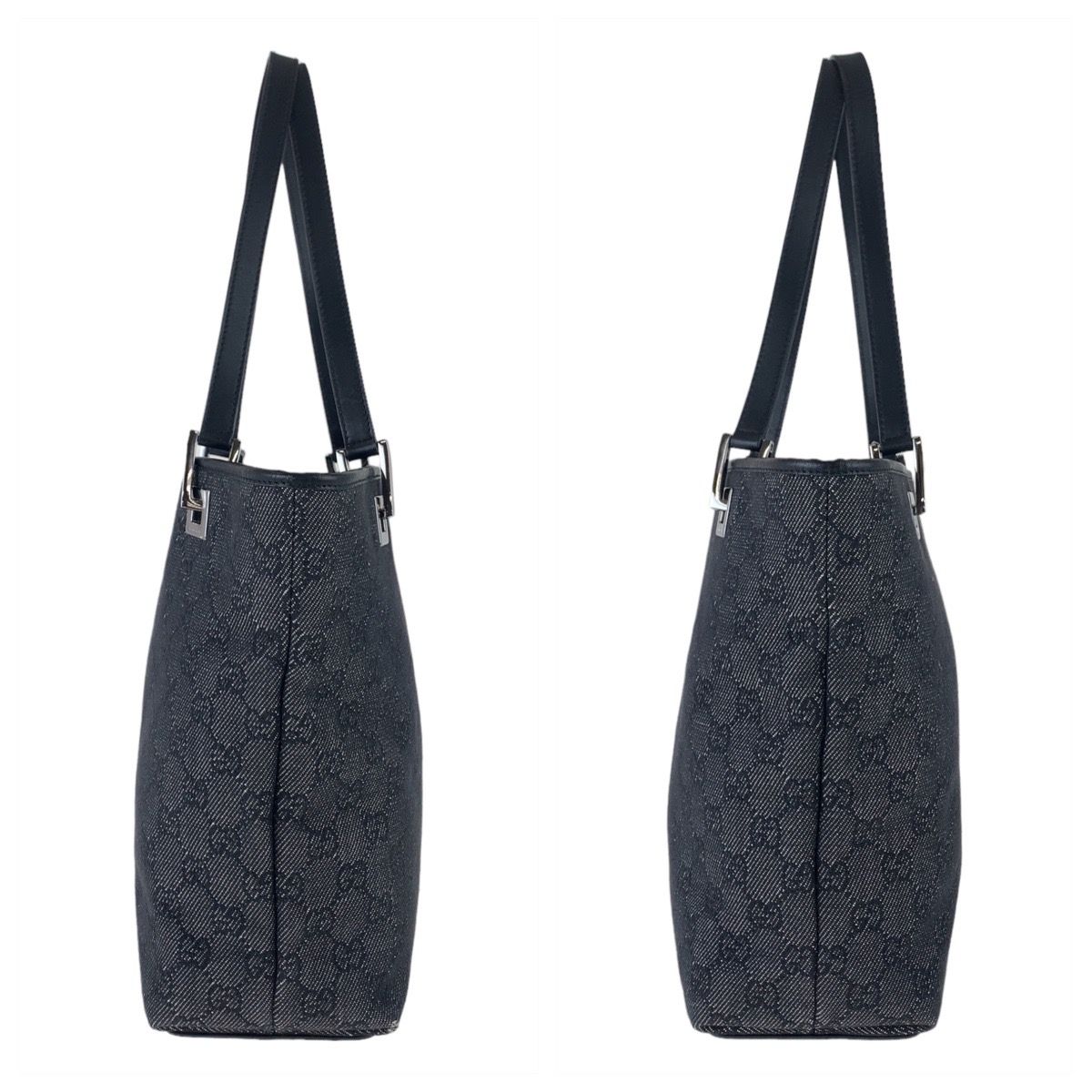 Gucci GG Pattern Black Silver Canvas Tote Shoulder Bag — view 6