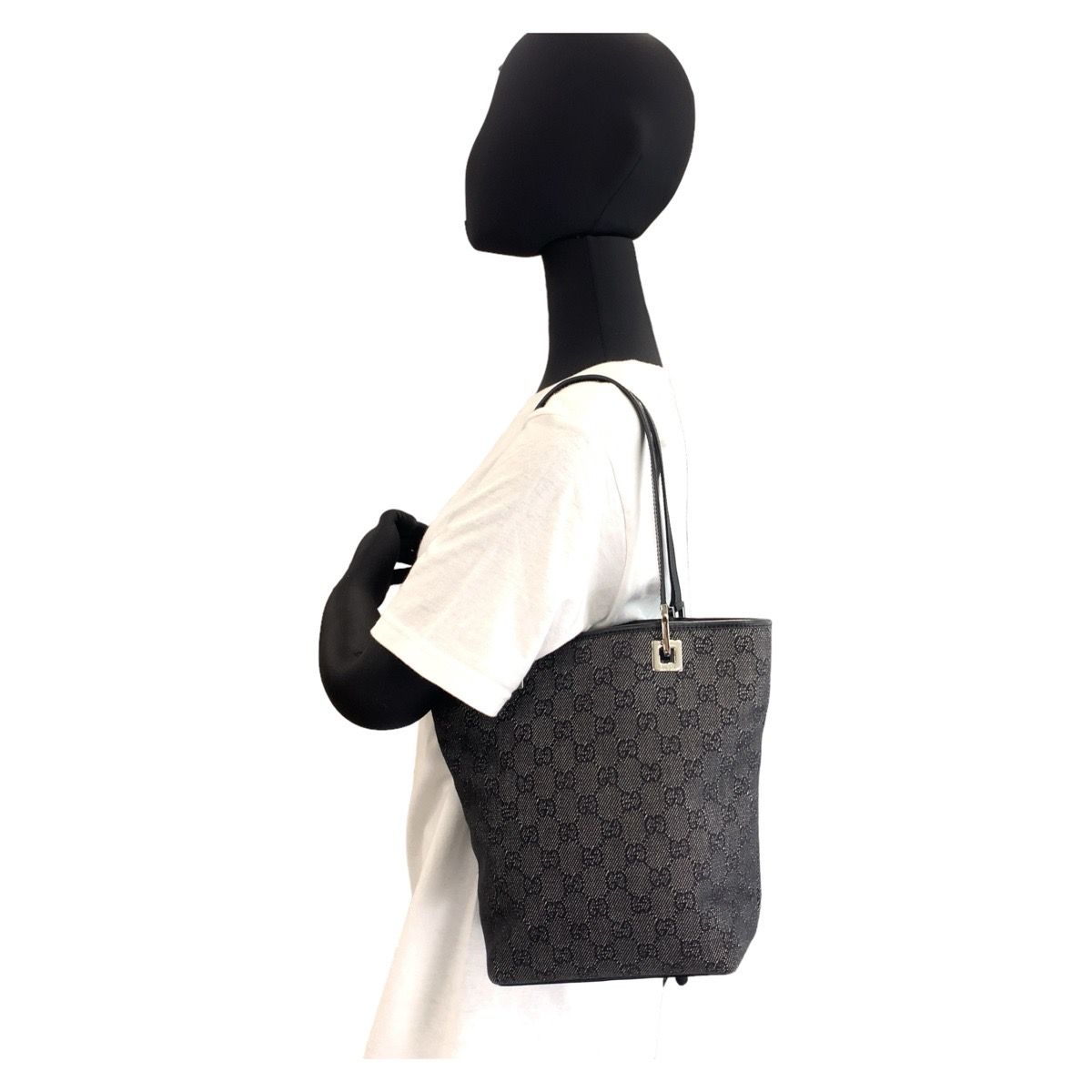 Gucci GG Pattern Black Silver Canvas Tote Shoulder Bag — view 5