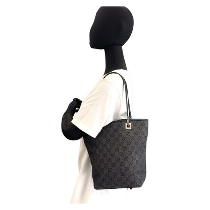 Gucci GG Pattern Black Silver Canvas Tote Shoulder Bag — view 5