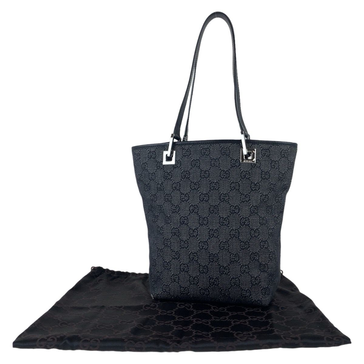Gucci GG Pattern Black Silver Canvas Tote Shoulder Bag — view 9