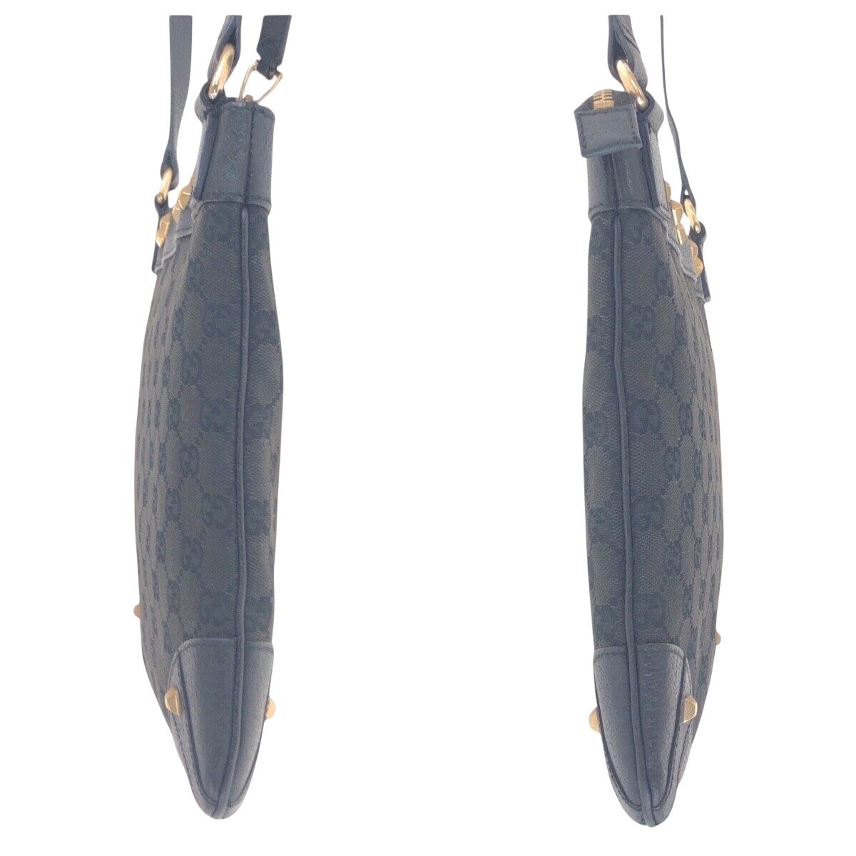 Gucci Studs Black Gold GG Canvas Leather Shoulder Bag Pochette — view 8