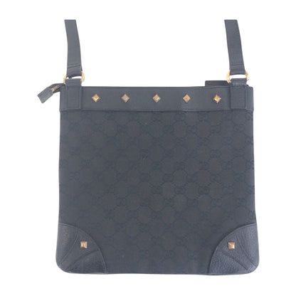 Gucci Studs Black Gold GG Canvas Leather Shoulder Bag Pochette — view 2