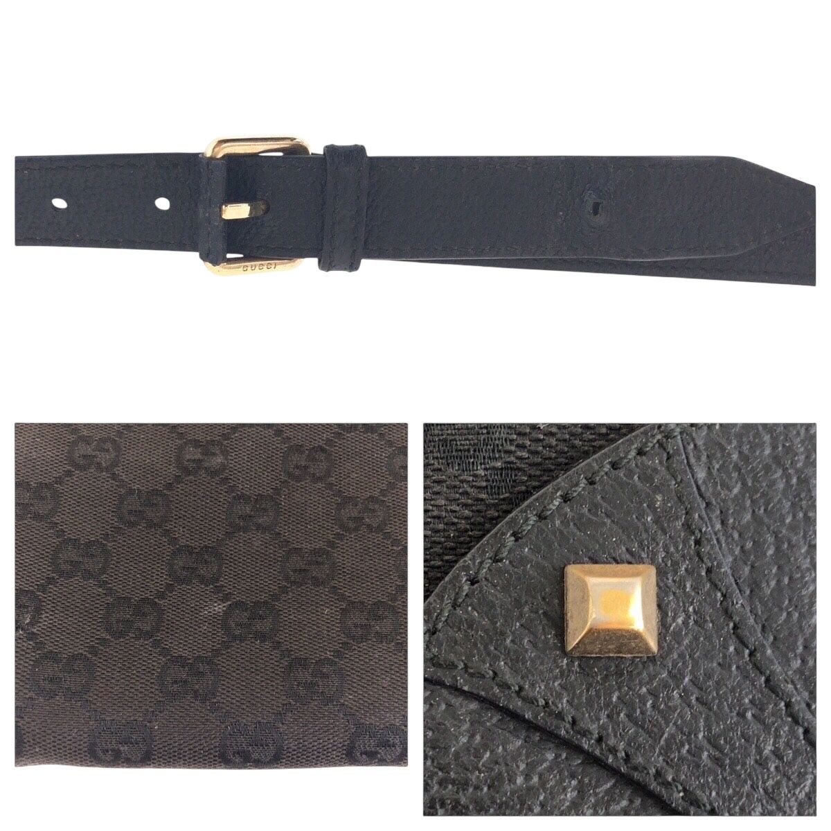 Gucci Studs Black Gold GG Canvas Leather Shoulder Bag Pochette — view 6