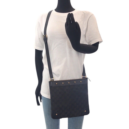 Gucci Studs Black Gold GG Canvas Leather Shoulder Bag Pochette — view 7