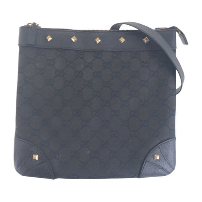 Gucci Studs Black Gold GG Canvas Leather Shoulder Bag Pochette