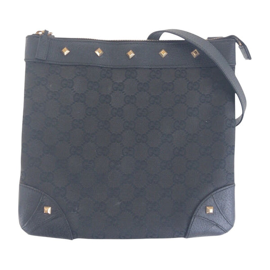 Gucci Studs Black Gold GG Canvas Leather Shoulder Bag Pochette