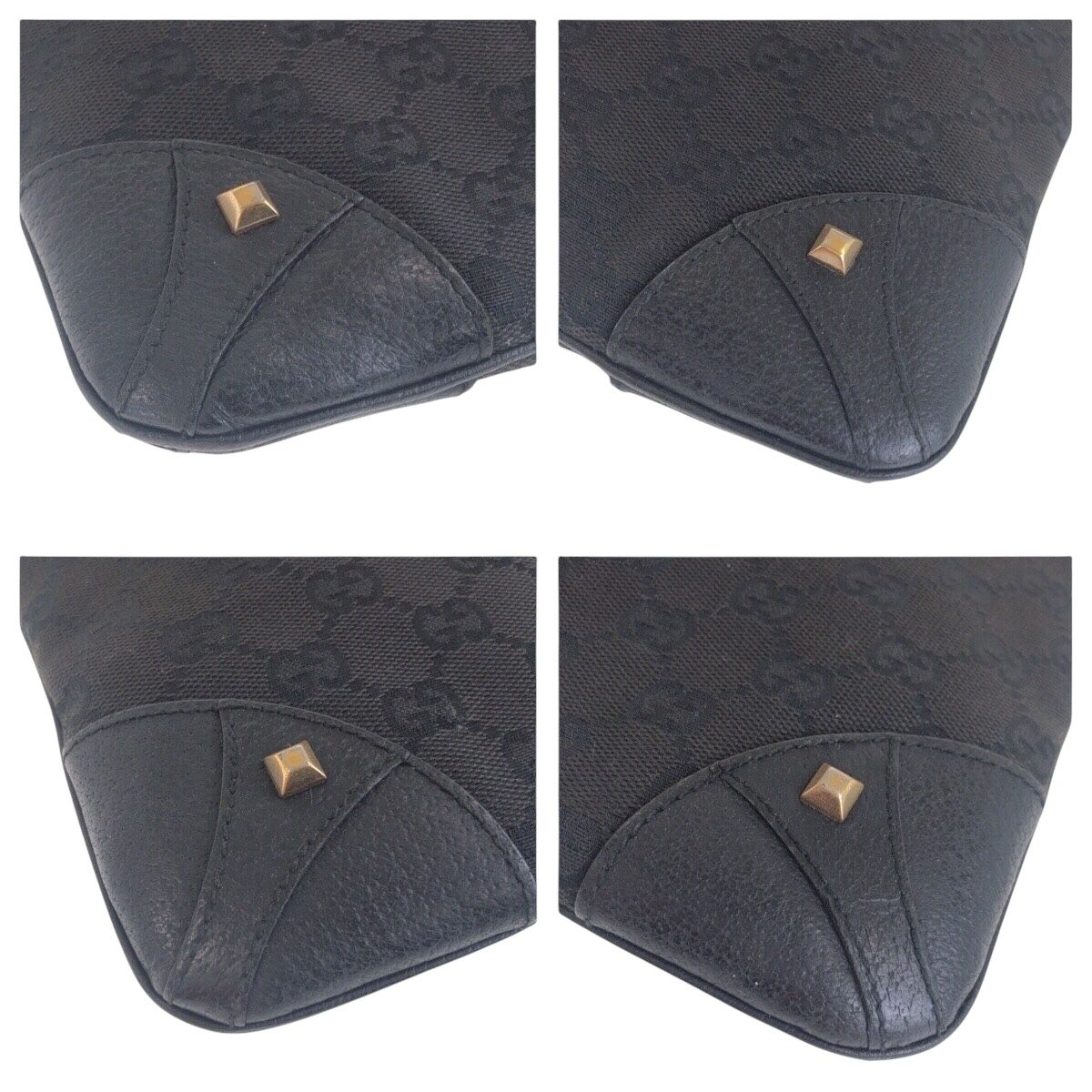 Gucci Studs Black Gold GG Canvas Leather Shoulder Bag Pochette — view 3